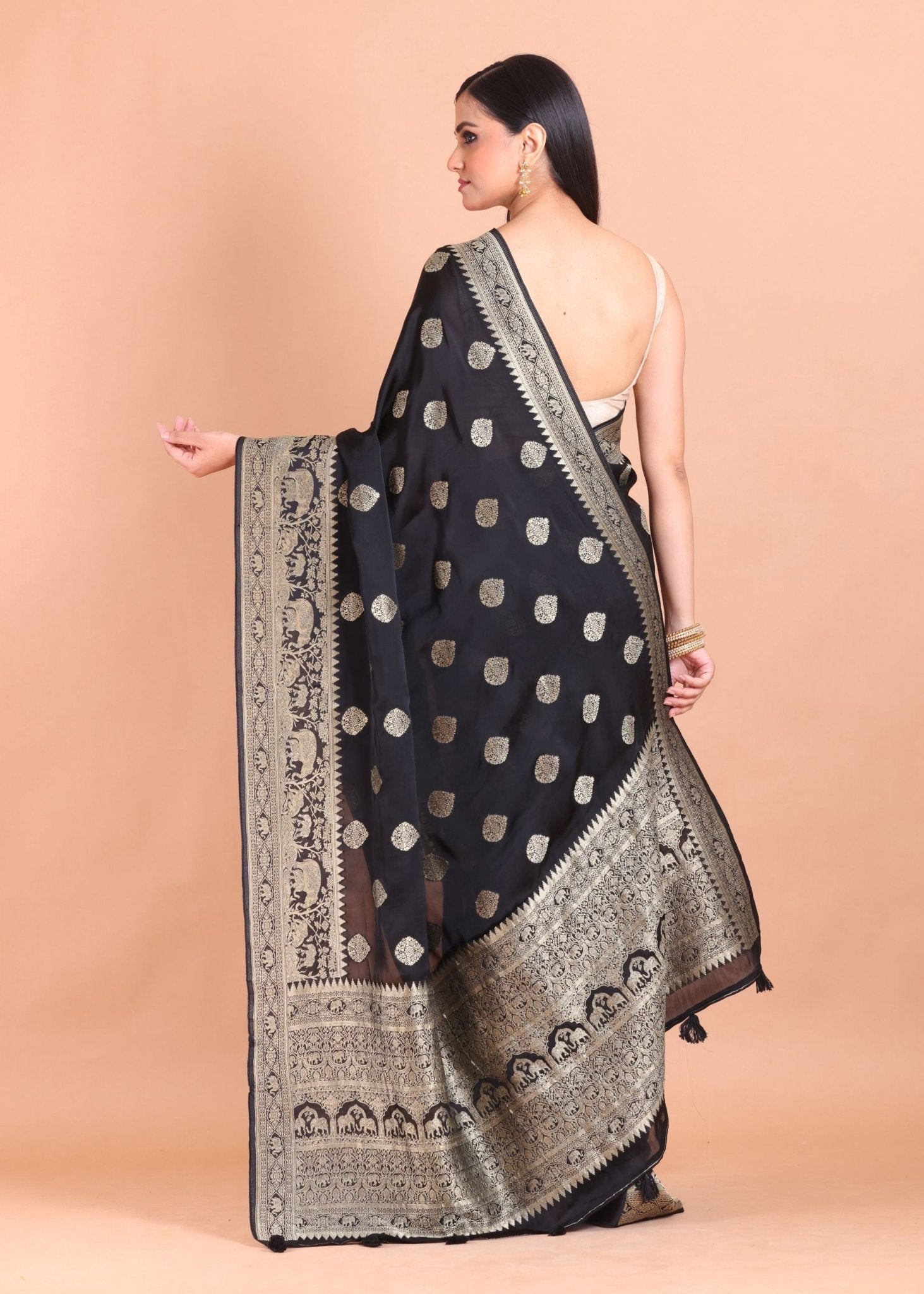 Black and Golden Banarasi Silk Saree - Anvi Couture