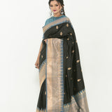 Black and Grey Pure Katan Banarasi Silk Saree -Side
