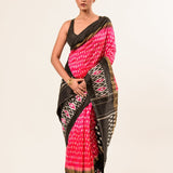 Black and Pink Ikkat Silk Saree -Anvi Couture