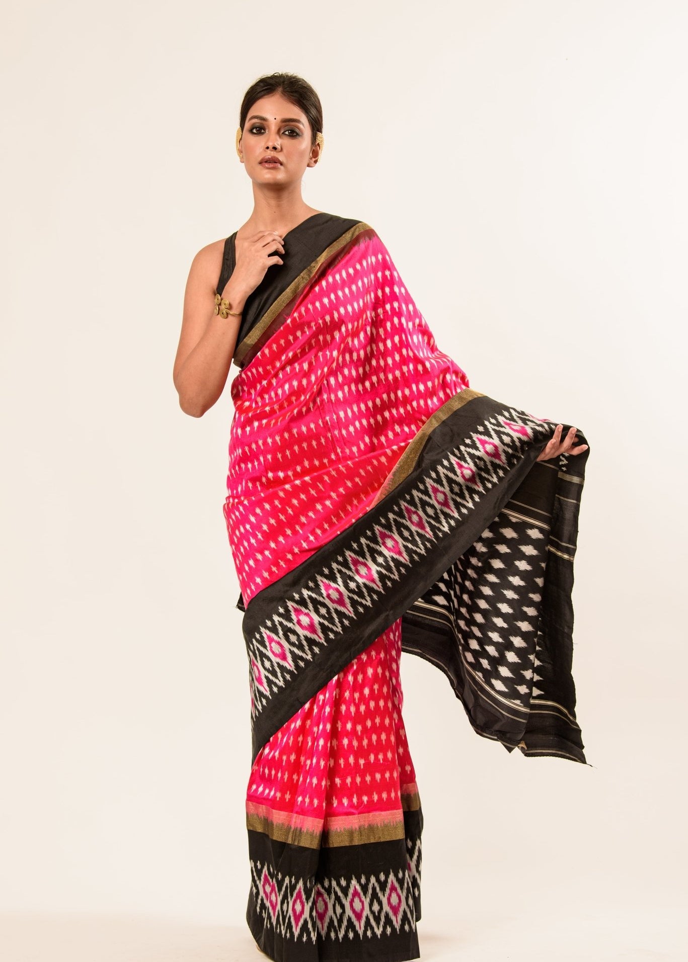 Black and Pink Silk Saree