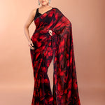 Black and Red Georgette Printed Saree With Sequin Border Full
