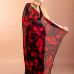 Black and Red Georgette Printed Saree With Sequin Border Back
