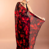 Black and Red Georgette Printed Saree With Sequin Border Back

