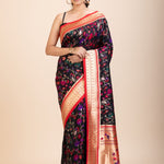 Black and Red Pathani Silk Saree - Anvi Couture