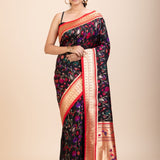 Black and Red Pathani Silk Saree - Anvi Couture