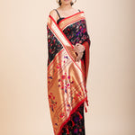 Black and Red Pathani Silk Saree - Anvi Couture