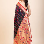 Black and Red Pathani Silk Saree - Anvi Couture