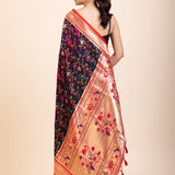 Black and Red Pathani Silk Saree - Anvi Couture