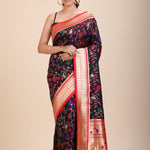 Black and Red Pathani Silk Saree - Anvi Couture