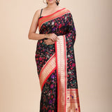 Black and Red Pathani Silk Saree - Anvi Couture