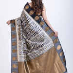 Black and While Printed Silk Saree Back