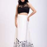 Black and White Crop Top Lehenga Set Full