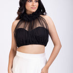 Black and White Crop Top Lehenga Set Close Up
