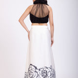 Black and White Crop Top Lehenga Set Back