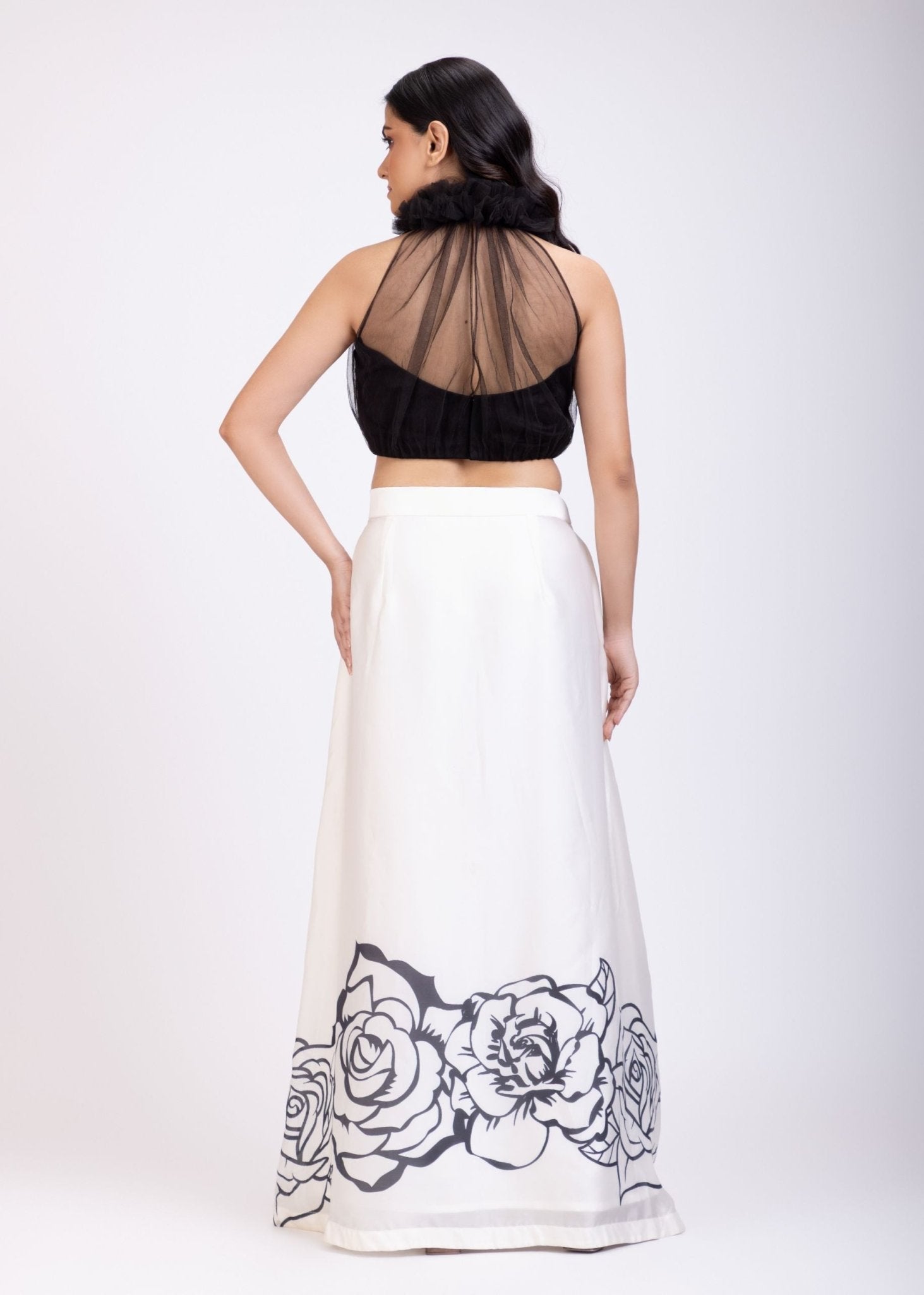 Black and White Crop Top Lehenga Set - Anvi Couture