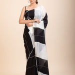 Black and White Designer Embroidered Saree - Anvi Couture