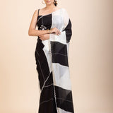 Black and White Designer Embroidered Saree - Anvi Couture