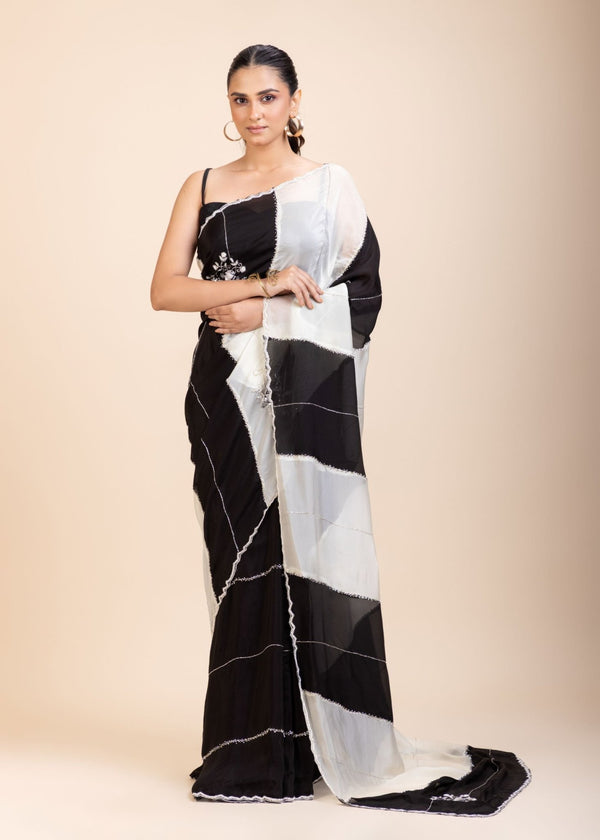 Black and White Designer Embroidered Saree - Anvi Couture