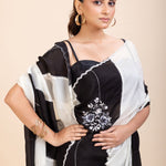 Black and White Designer Embroidered Saree - Anvi Couture
