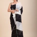 Black and White Designer Embroidered Saree - Anvi Couture