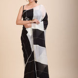 Black and White Designer Embroidered Saree - Anvi Couture