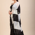 Black and White Designer Embroidered Saree - Anvi Couture