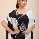 Black and White Designer Embroidered Saree - Anvi Couture