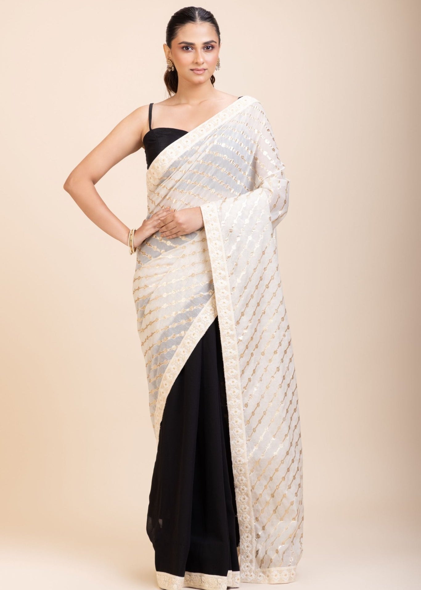 Black and White Designer Saree - Anvi Couture