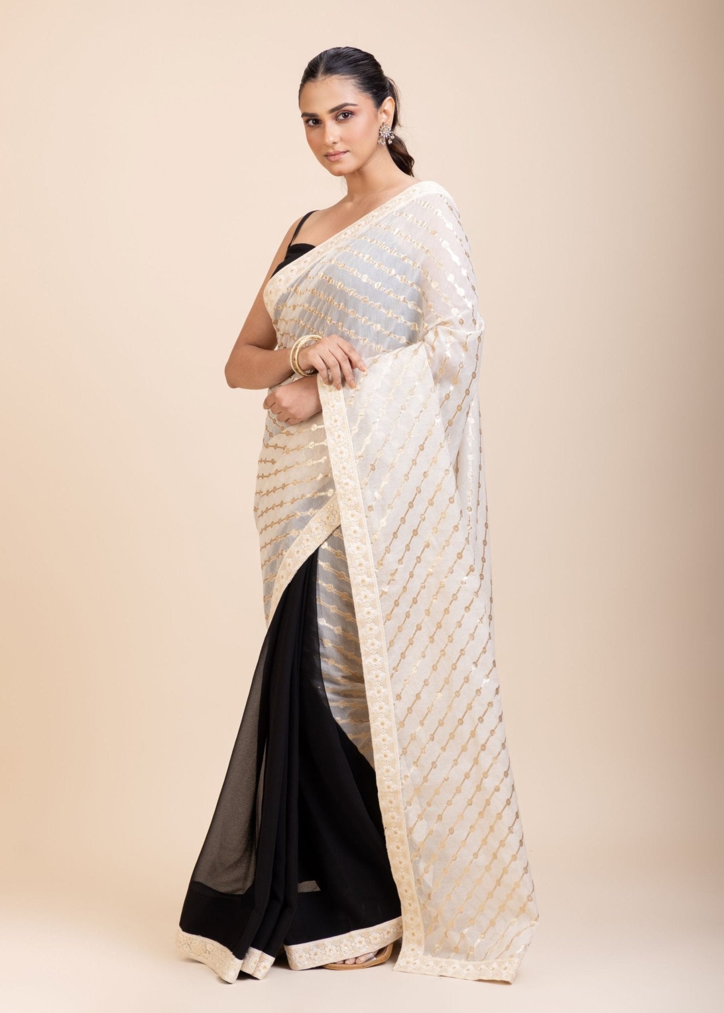Black and White Designer Saree - Anvi Couture
