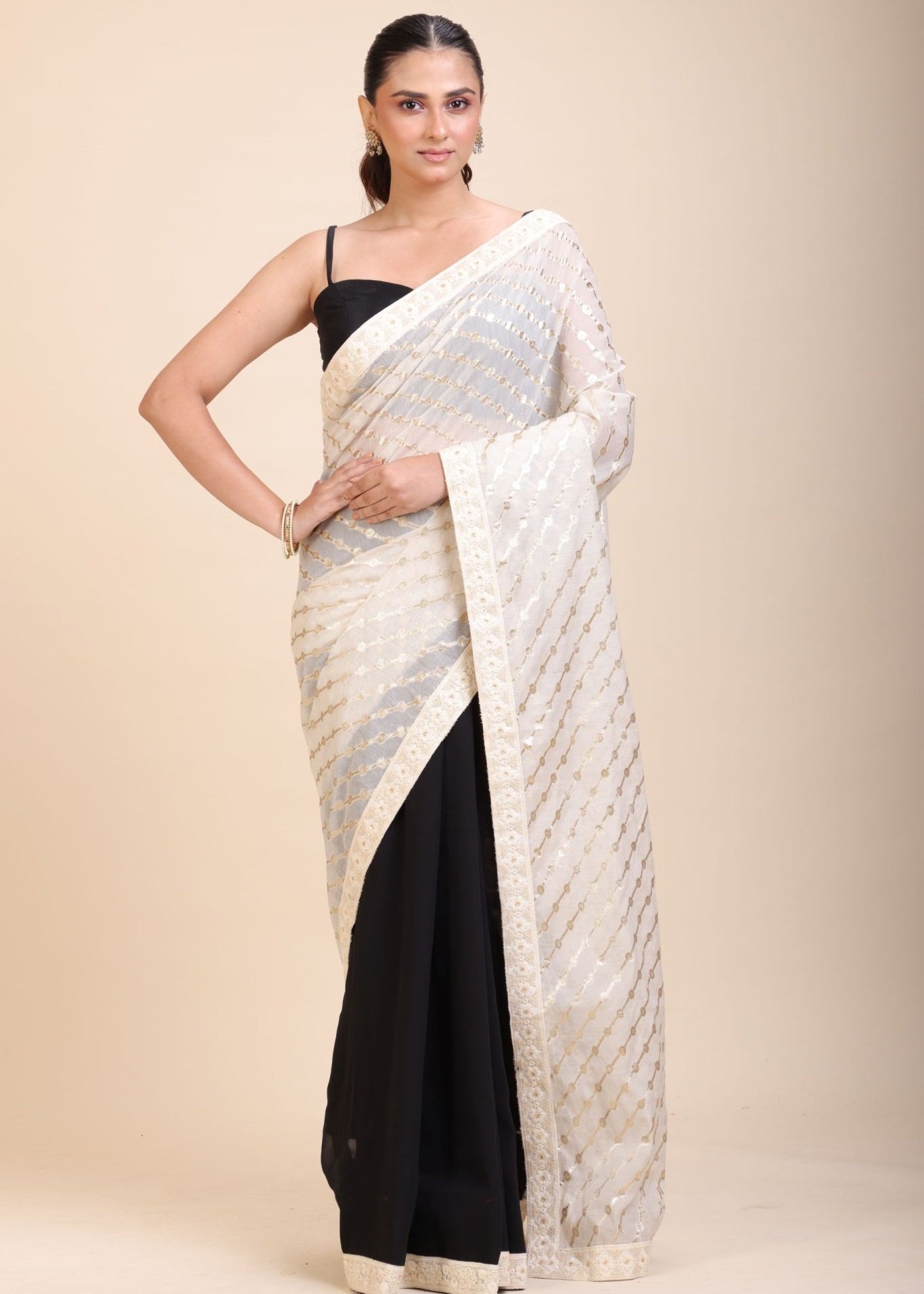 Black and White Designer Saree - Anvi Couture