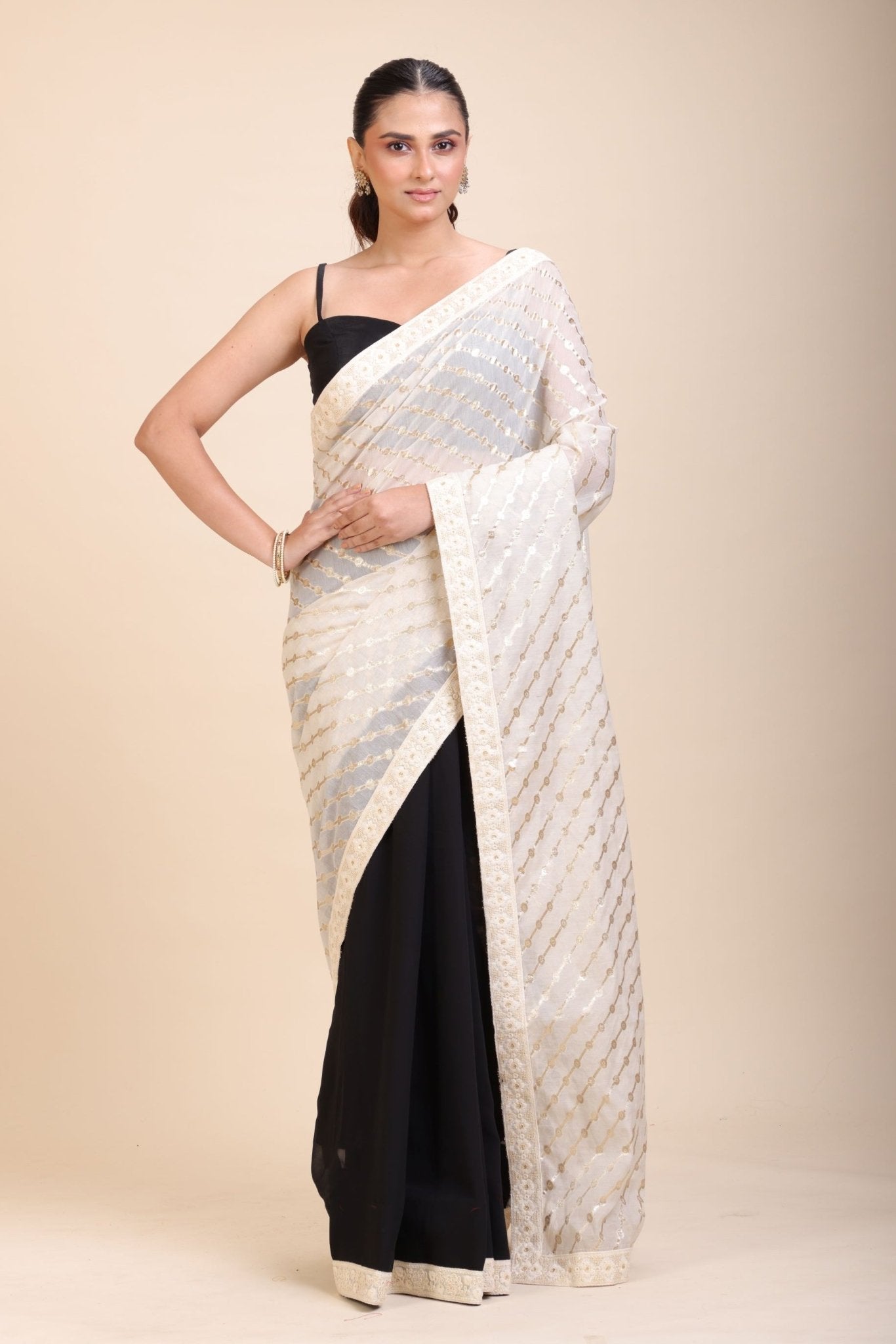 Black and White Designer Saree - Anvi Couture
