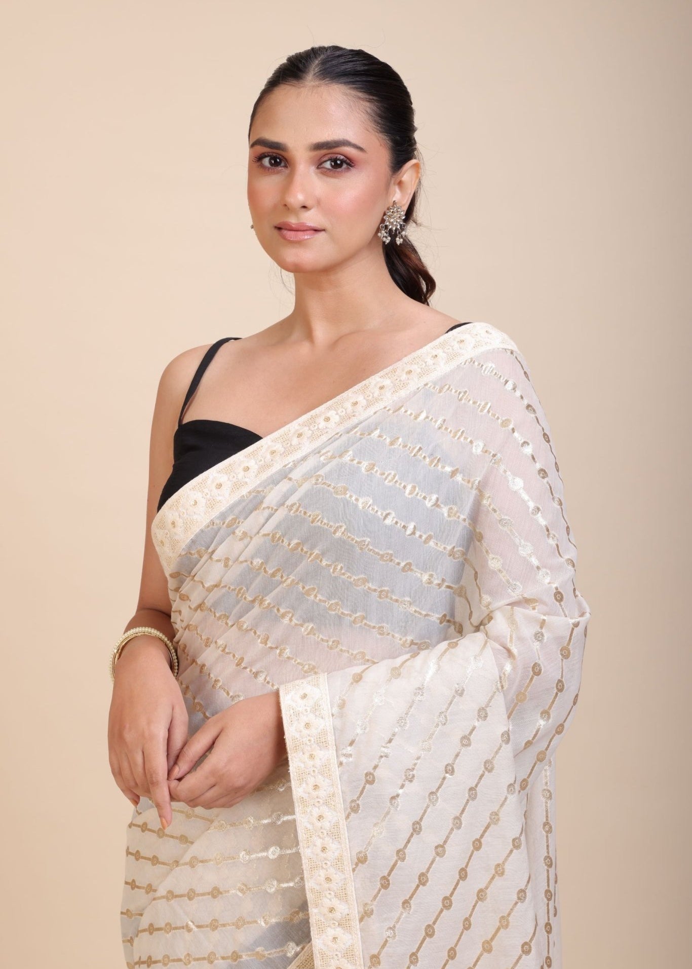 Black and White Designer Saree - Anvi Couture