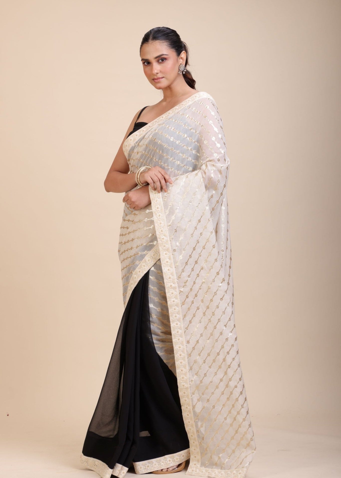 Black and White Designer Saree - Anvi Couture