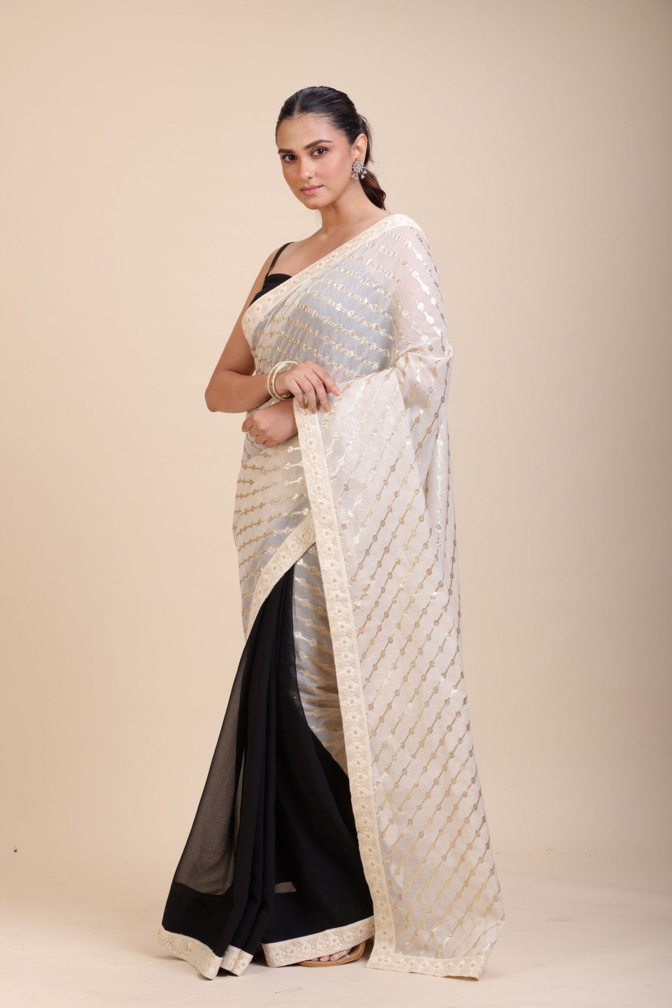 Black and White Designer Saree - Anvi Couture