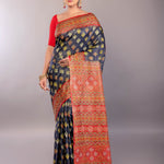 Black and Red Katha Stitch Pure Silk Saree – Embroidery Stitch Detail – Anvi Couture