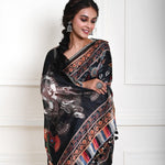 Black printed Kalamkari saree for women in cotton silk
