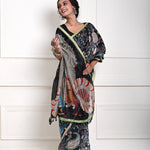 Black saree blouse with pen Kalamkari cotton silk party wear drape