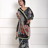 Black saree blouse with pen Kalamkari cotton silk party wear drape