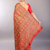Black saree party wear in pure silk with red Katha stitch detailing