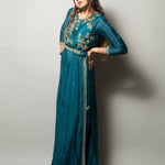 Teal Blue Long Kurti with Embroidery Work and Palazzo Pants - Anvi Couture