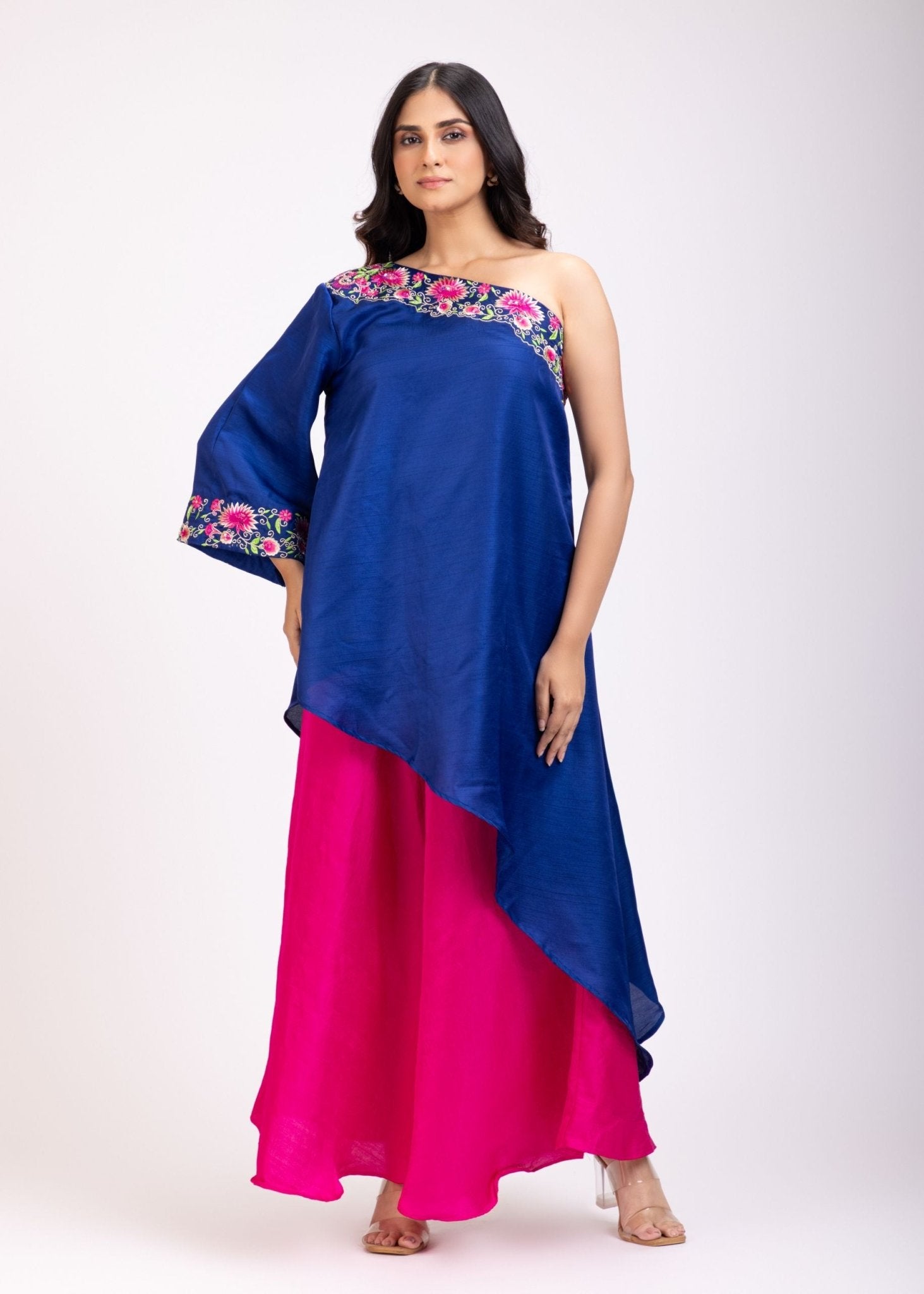 Blue And Pink One Shoulder Cord Set - Anvi Couture