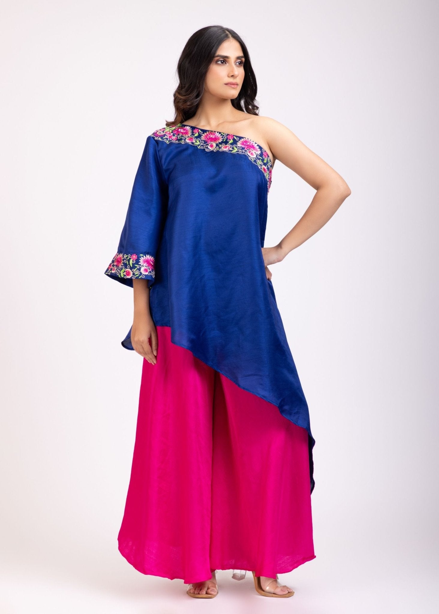 Blue And Pink One Shoulder Cord Set - Anvi Couture