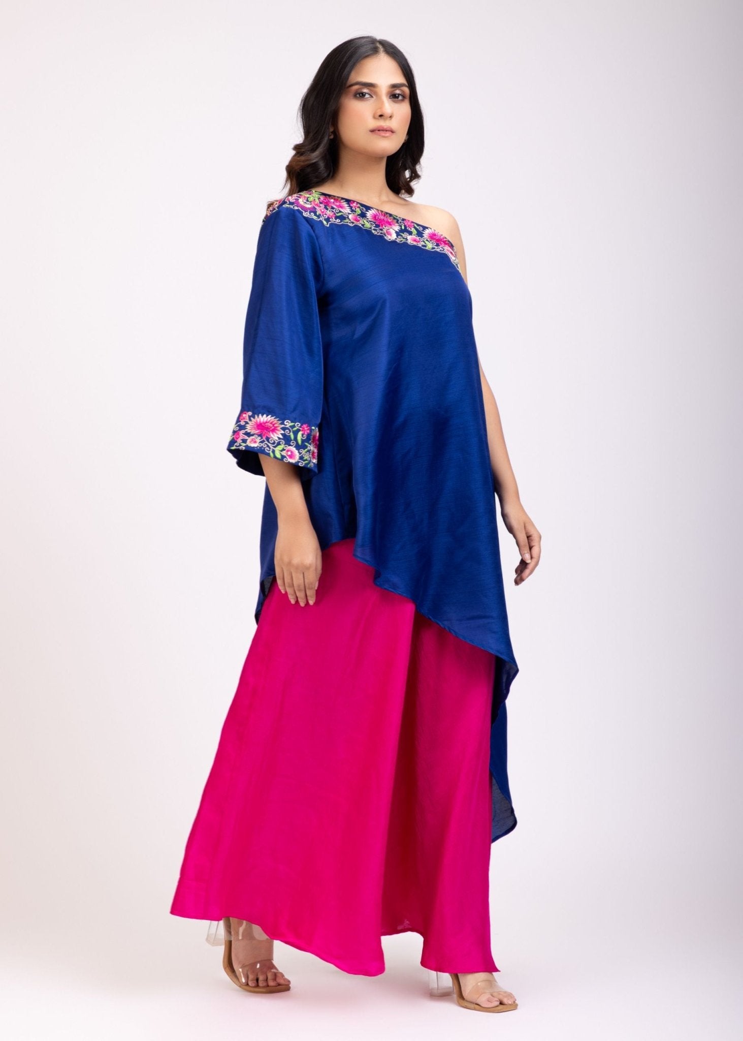 Blue And Pink One Shoulder Cord Set - Anvi Couture