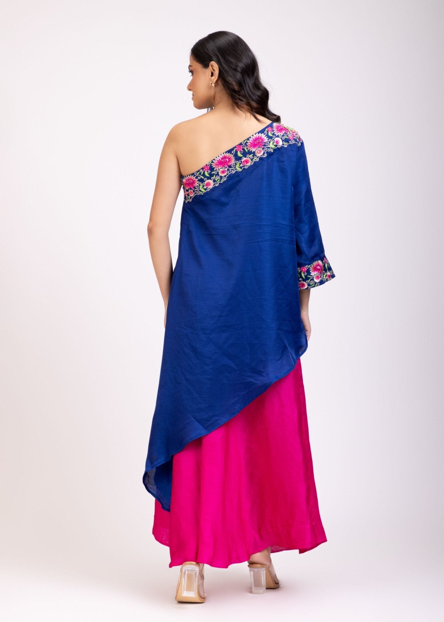 Blue And Pink One Shoulder Cord Set - Anvi Couture