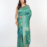 Blue Bandhani Gaji Silk Saree - Anvi Couture