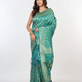 Blue Bandhani Gaji Silk Saree - Anvi Couture