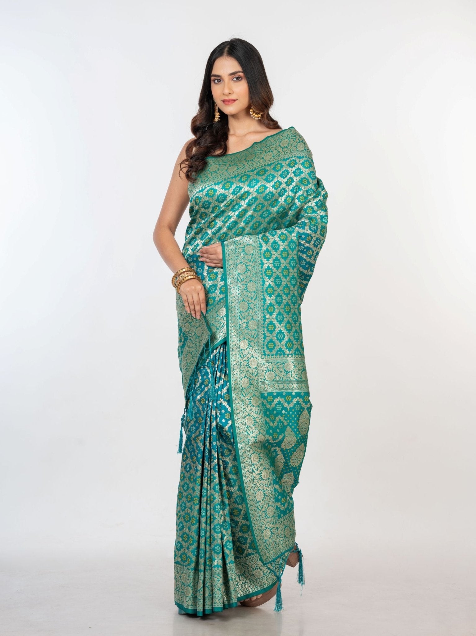Blue Bandhani Gaji Silk Saree - Anvi Couture