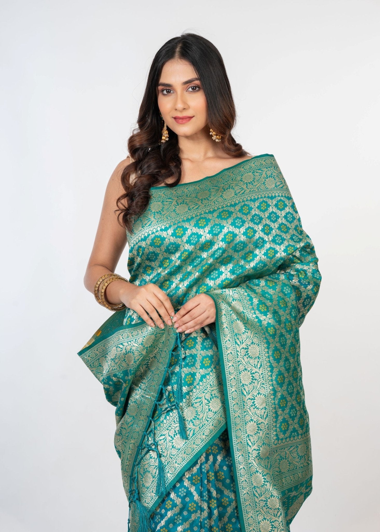 Blue Bandhani Gaji Silk Saree - Anvi Couture