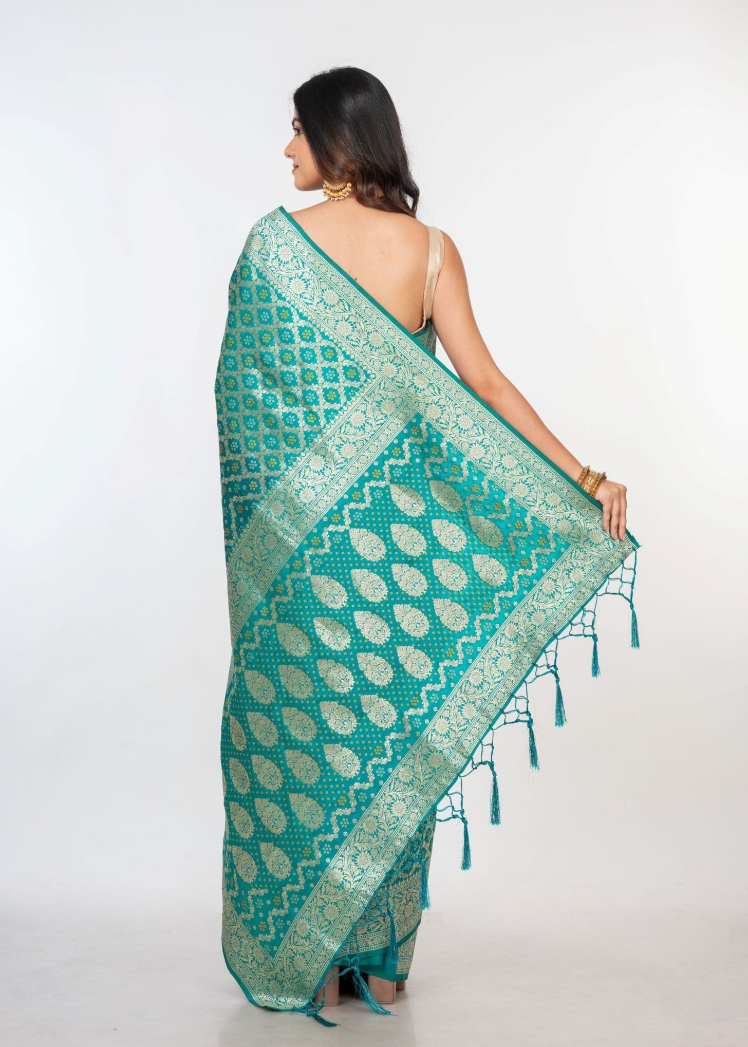 Blue Bandhani Gaji Silk Saree - Anvi Couture