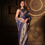 Blue Bandhani Satin Silk Saree with Hand Embroidered Work Front